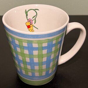 DISNEY Winnie the Pooh Poohtanicals Pattern Blue Green Basket Weave Ceramic Mug